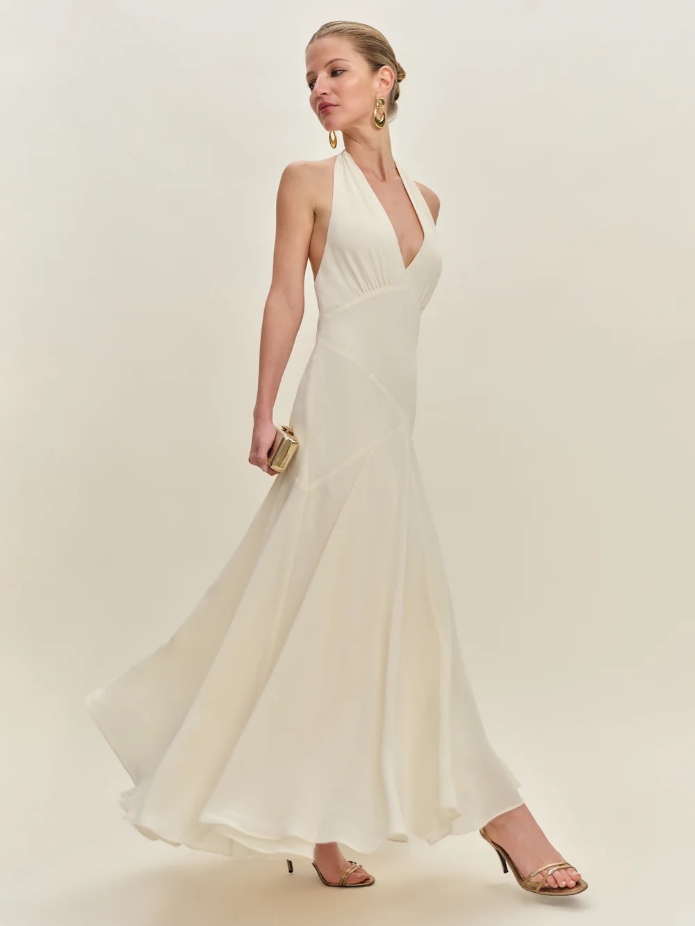 Reformation Cream Halter Maxi Dress Briony Dress Fior di latte